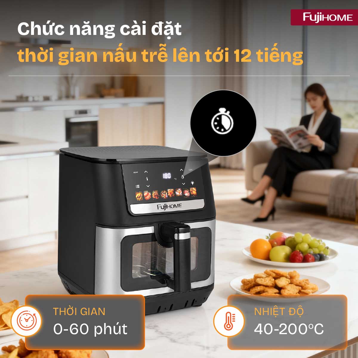 Nồi chiên không dầu Fujihome DUALHEAT A9DH công nghệ gia nhiệt kép