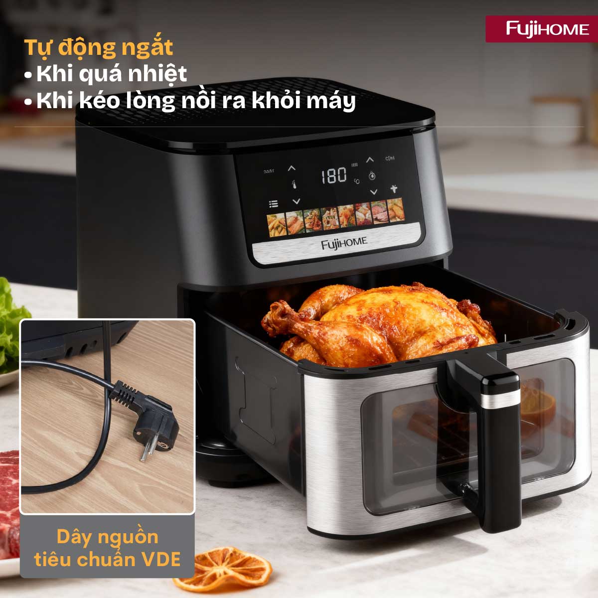 Nồi chiên không dầu Fujihome DUALHEAT A9DH công nghệ gia nhiệt kép