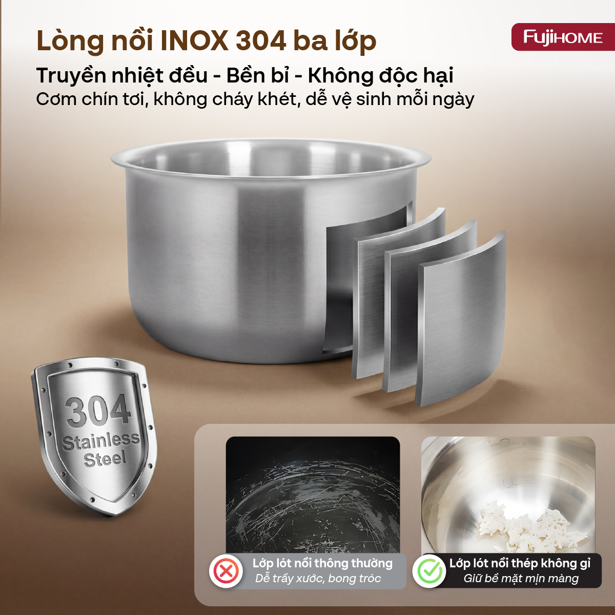 Nồi cơm điện Fujihome Inox LowSugar RC10ALS