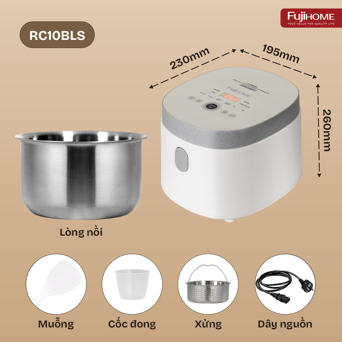 Nồi cơm điện Fujihome Inox LowSugar RC10BLS