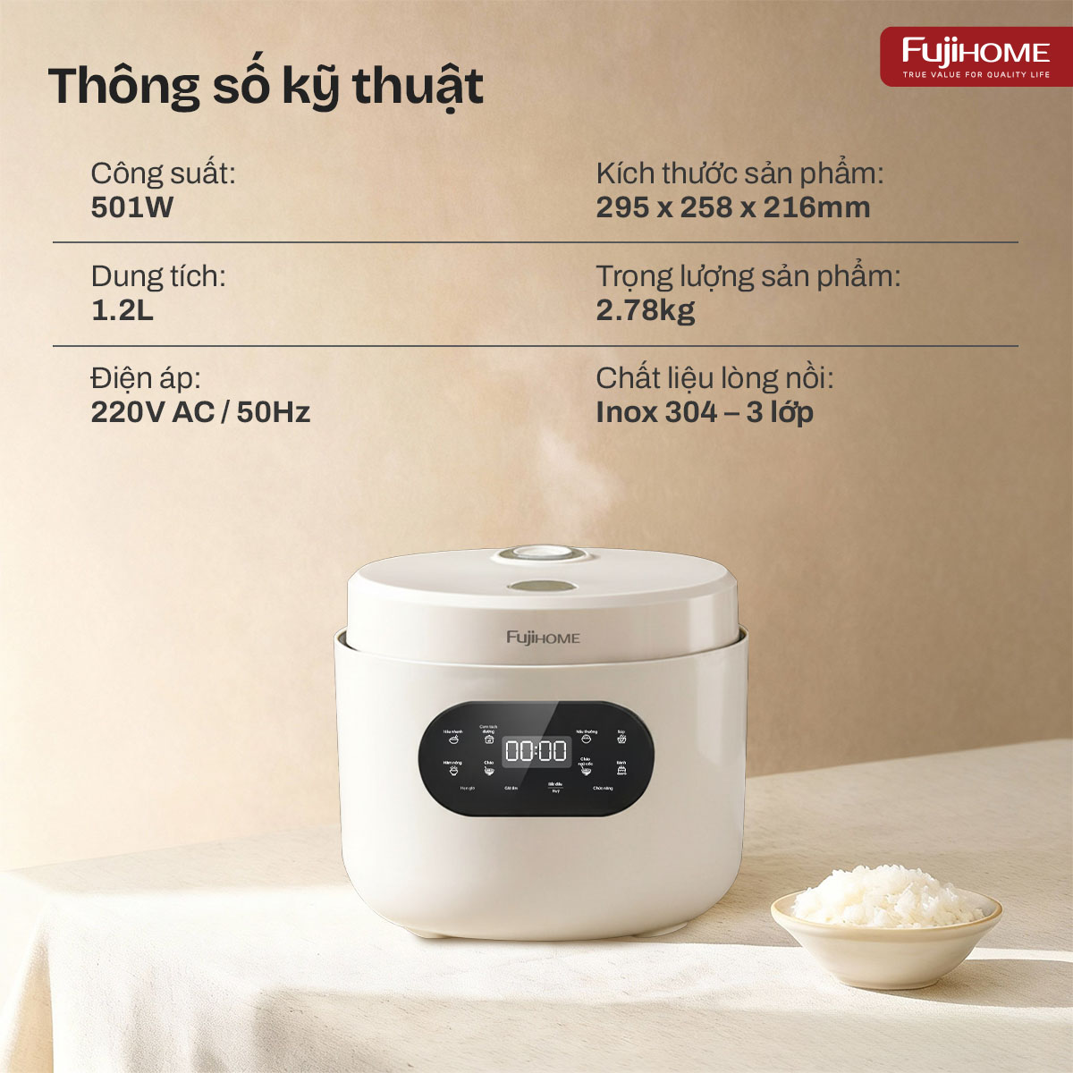 Nồi cơm điện Fujihome Inox LowSugar RC12LS