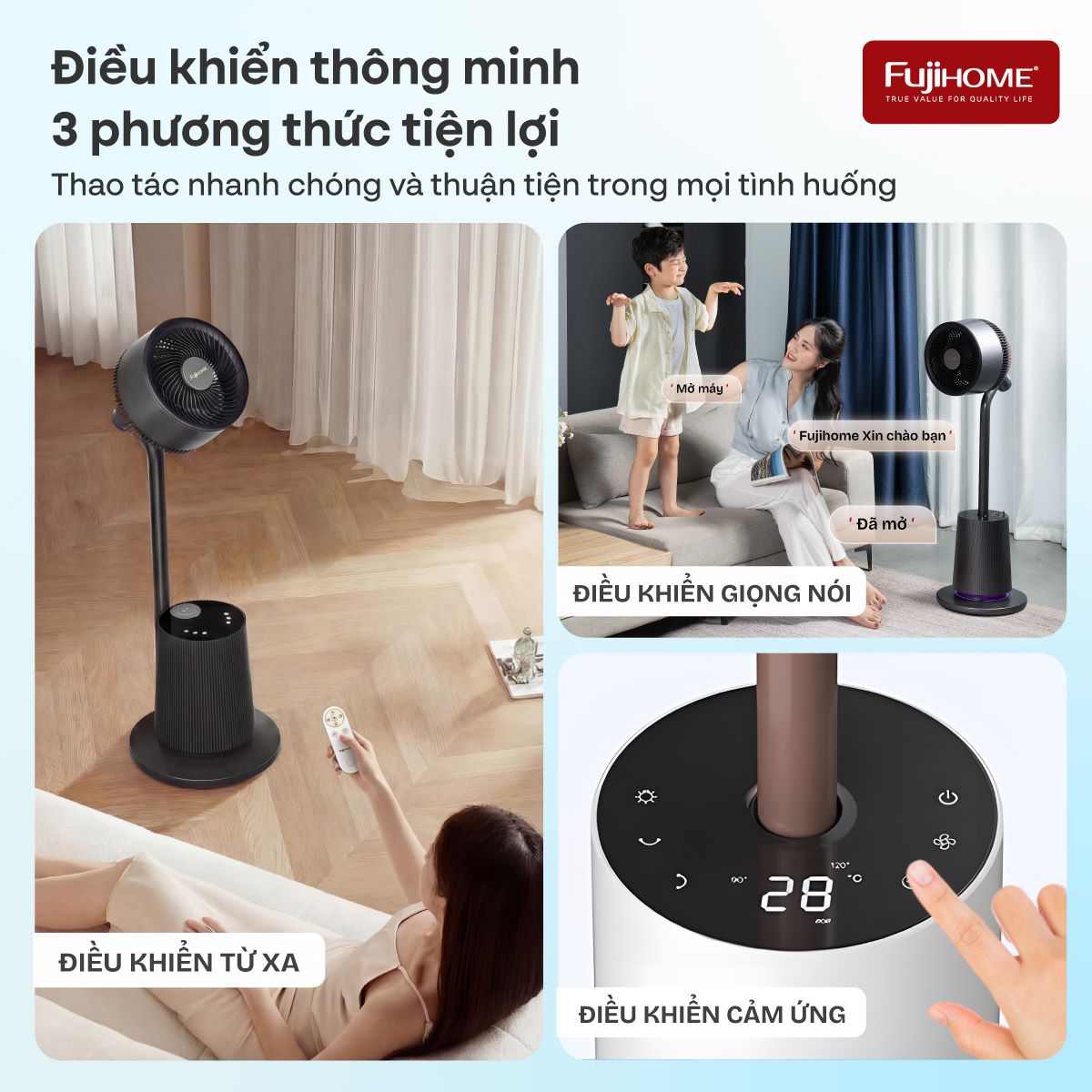 Quạt tuần hoàn không khí điều khiển bằng giọng nói Fujihome LUXURY CFR01PRO-VOICE