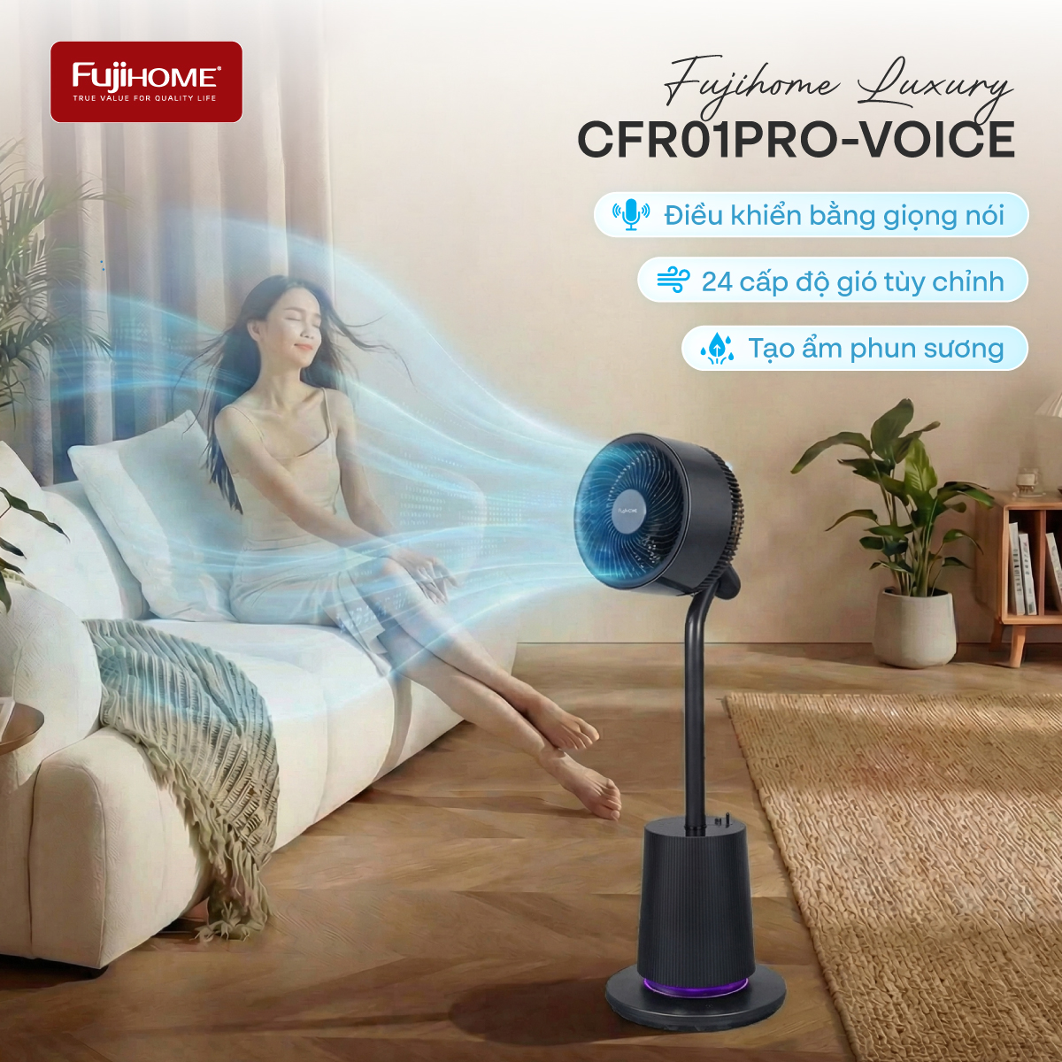 quạt tuần hoàn không khí thông mình điều khiển giọng nói Fujihome Luxury CFR01PRO-Voice