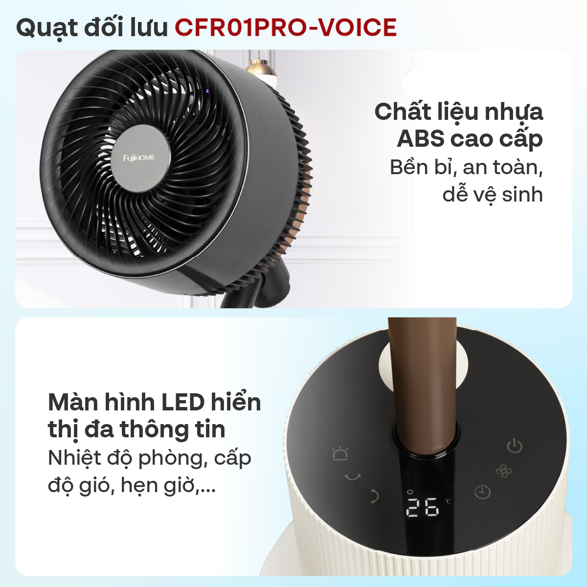 quạt tuần hoàn không khí thông mình điều khiển giọng nói Fujihome Luxury CFR01PRO-Voice