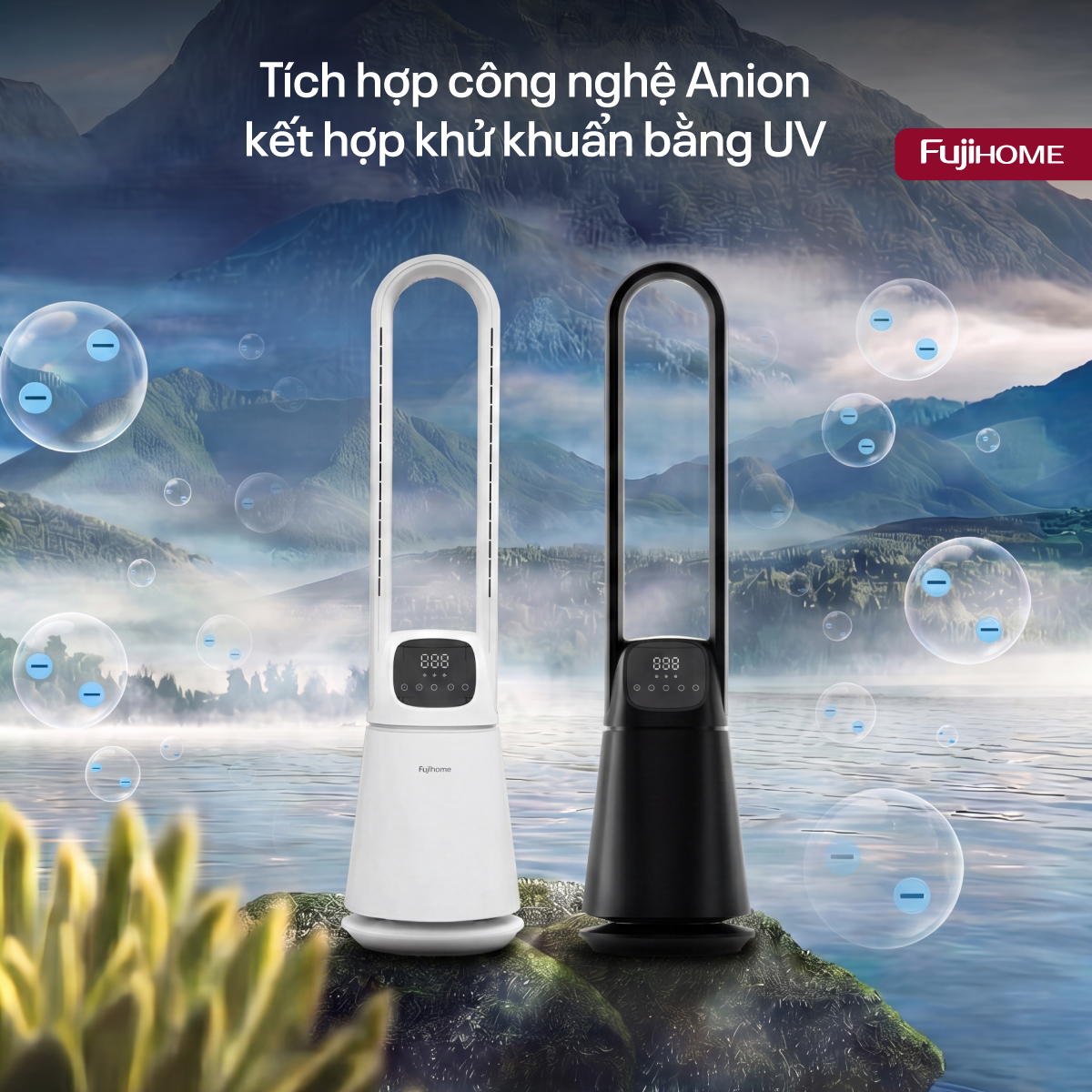 Quạt không cánh lọc không khí khử khuẩn Anion+ UV, kết nối WIFI Fujihome BF065