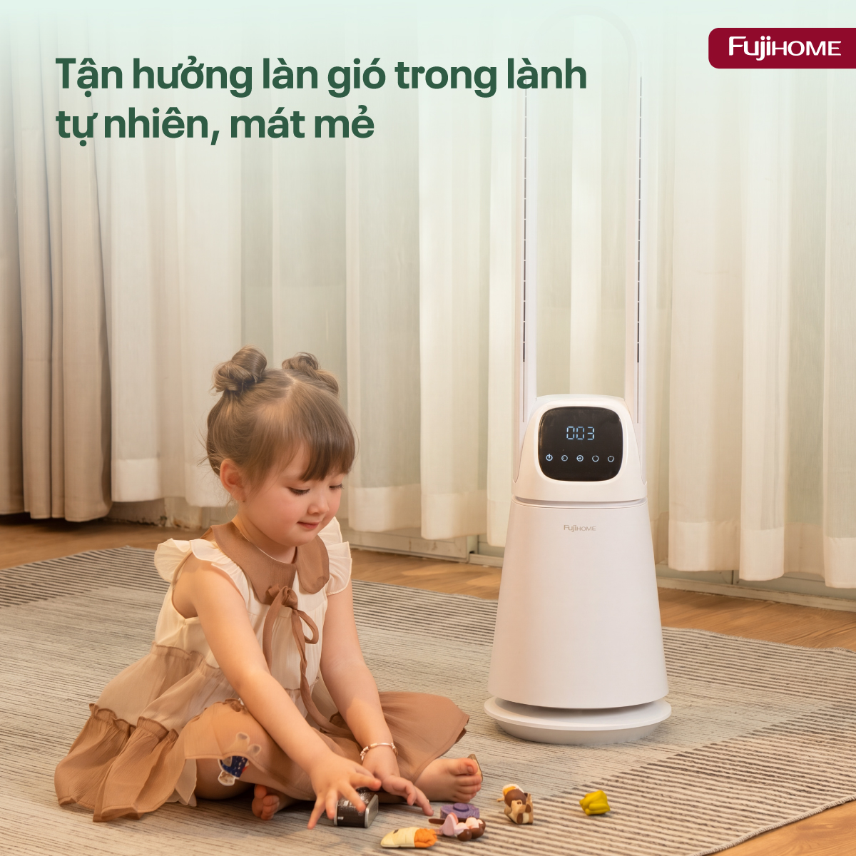 Quạt không cánh lọc không khí khử khuẩn Anion+ UV, kết nối WIFI Fujihome BF065