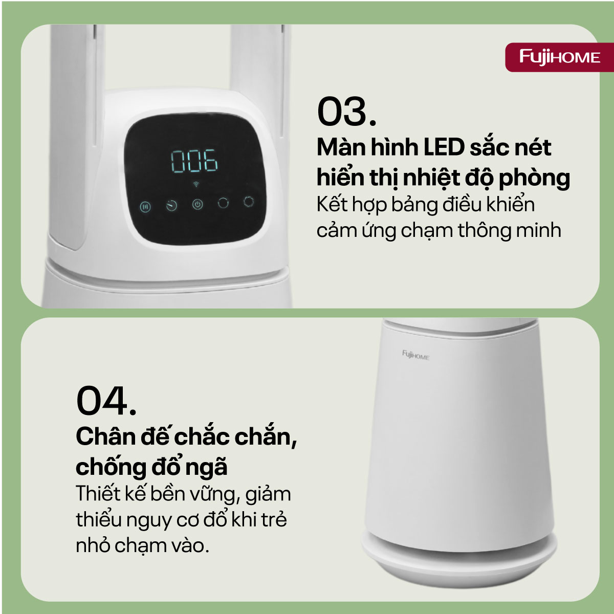 Quạt không cánh lọc không khí khử khuẩn Anion+ UV, kết nối WIFI Fujihome BF065