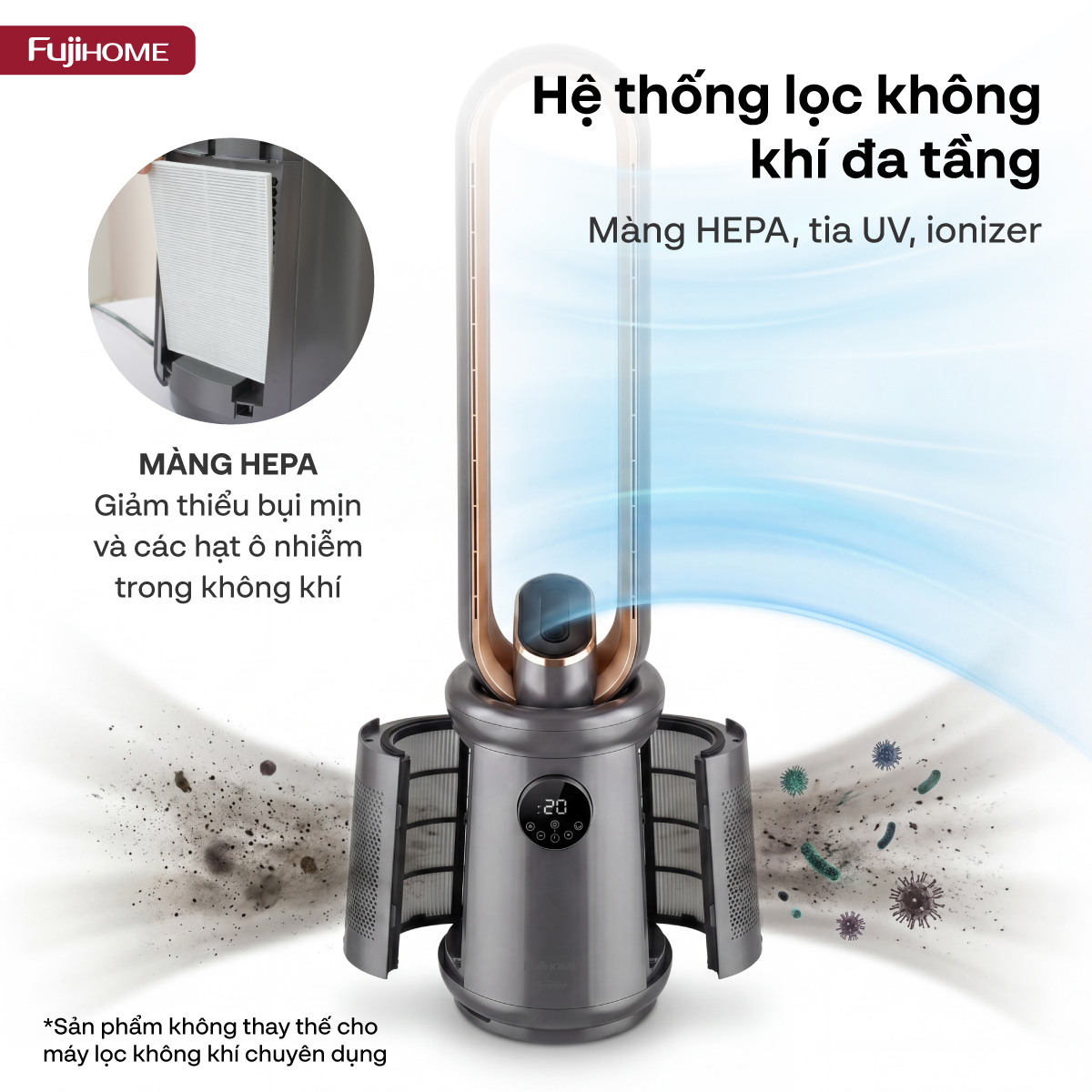 Quạt không cánh lọc không khí HEPA, ra lệnh giọng nói Fujihome LUXURY BF15-HEPA-VOICE