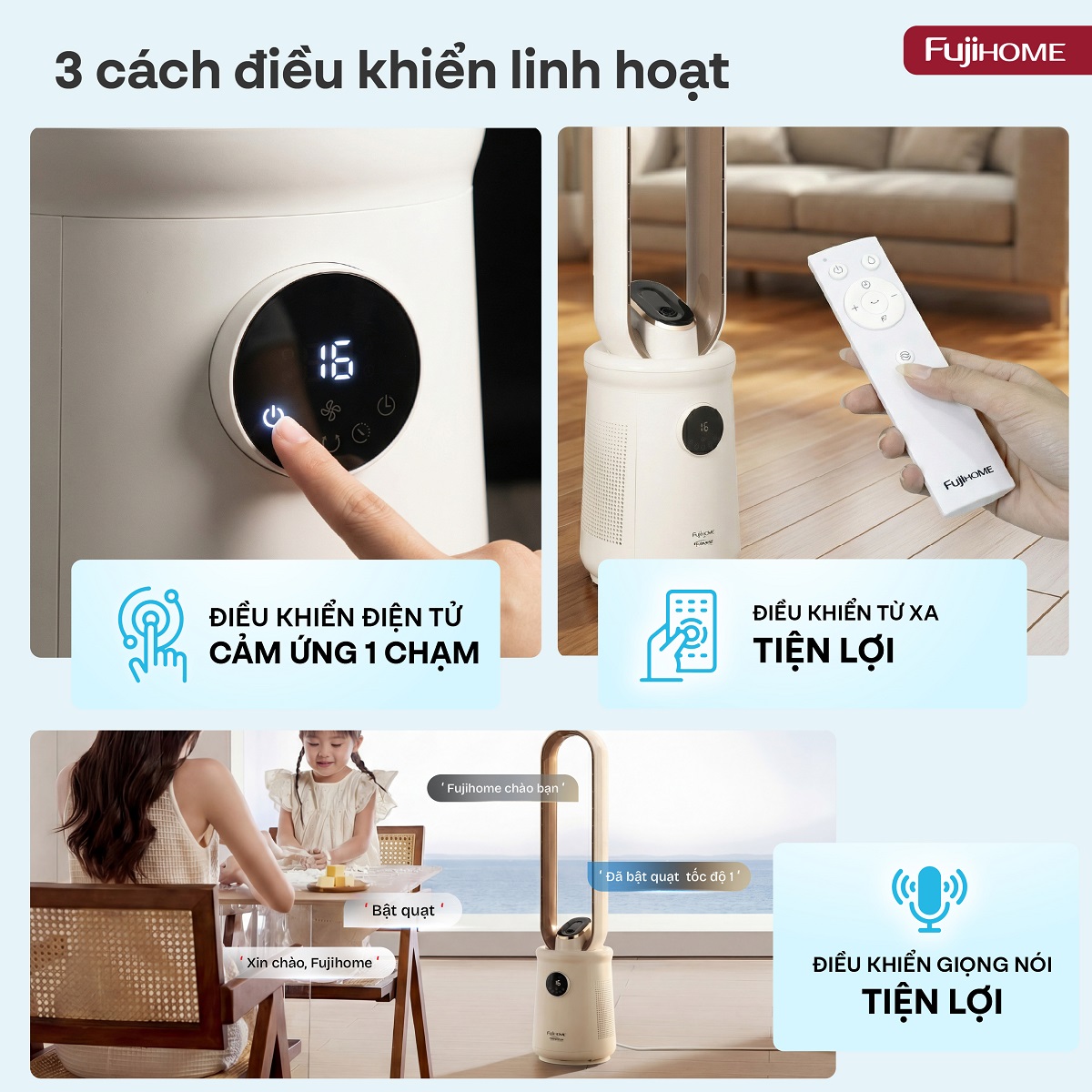 Quạt không cánh lọc không khí HEPA, ra lệnh giọng nói Fujihome LUXURY BF15-HEPA-VOICE