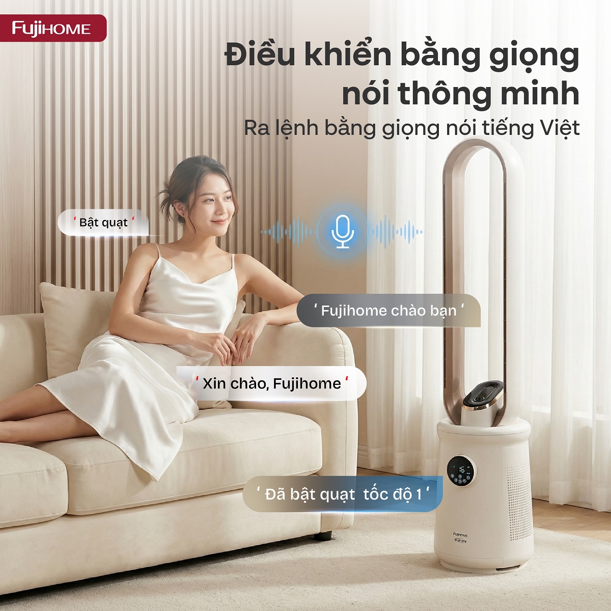 Quạt không cánh lọc không khí HEPA, ra lệnh giọng nói Fujihome LUXURY BF15-HEPA-VOICE