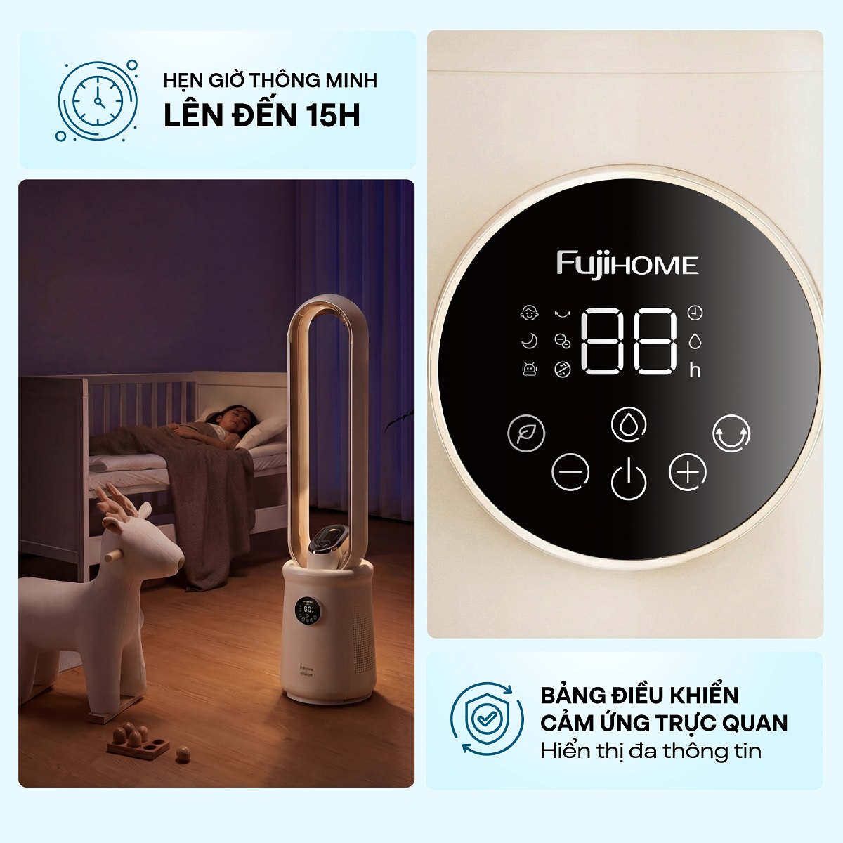 Quạt không cánh lọc không khí HEPA, ra lệnh giọng nói Fujihome LUXURY BF15-HEPA-VOICE