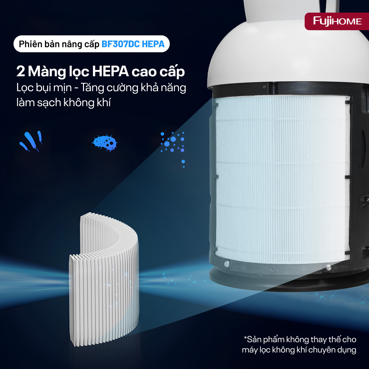 quạt khong cách tích hợp lọc không khí fujihome BF307D
