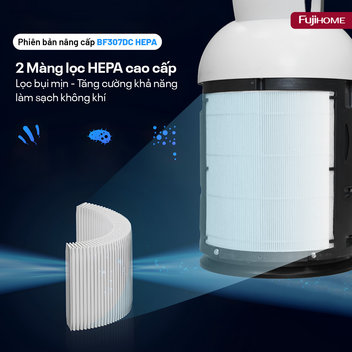 quạt khong cách tích hợp lọc không khí fujihome BF307D