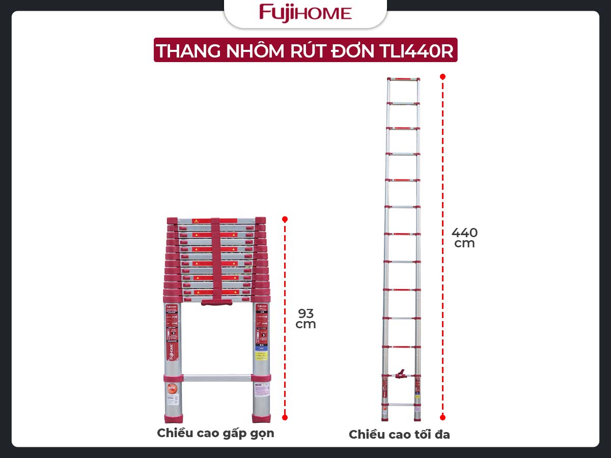 Thang nhôm rút gọn đơn FUJIHOME TLI440R  (New version)