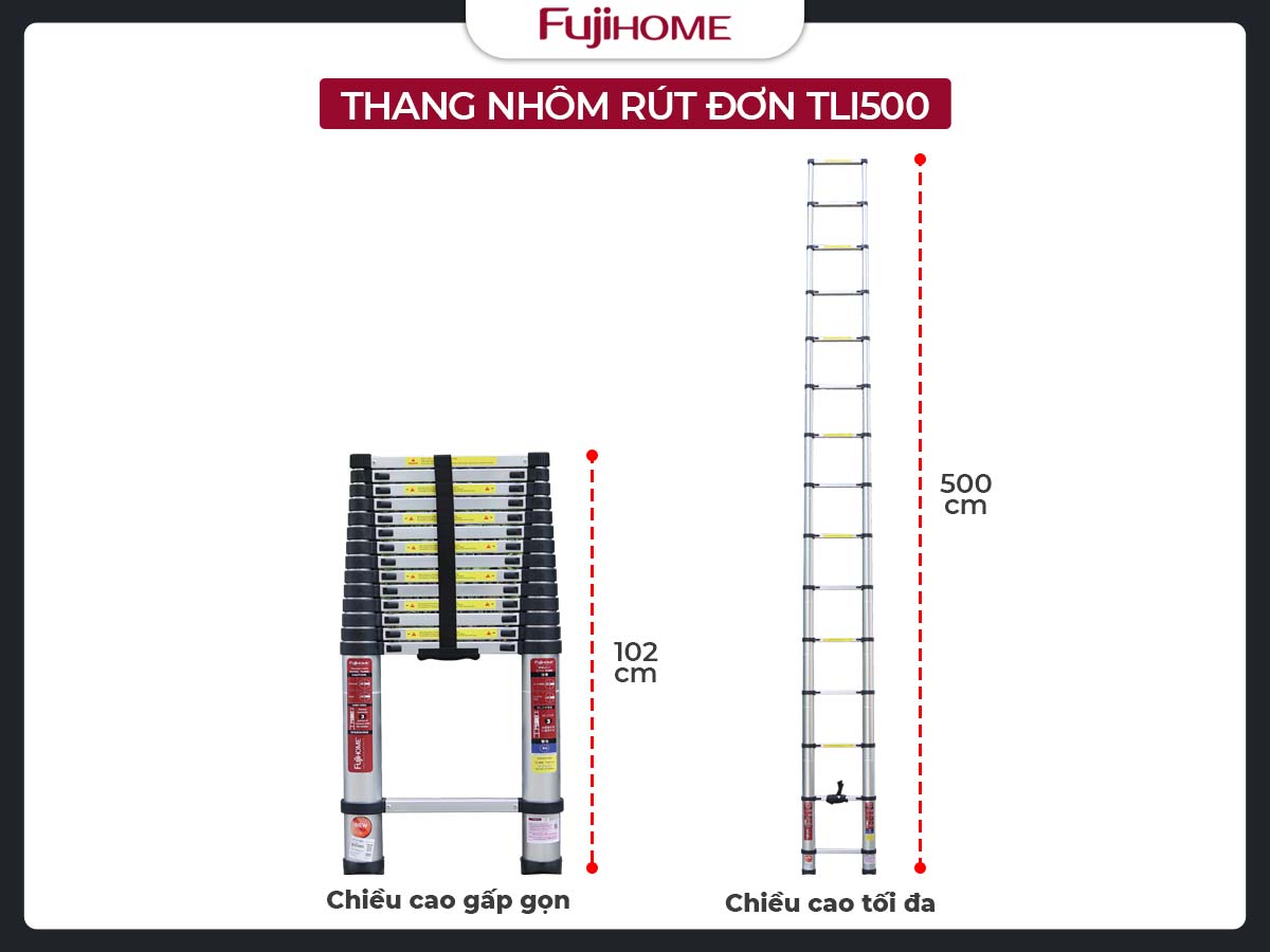 Thang nhôm rút gọn đơn FUJIHOME TLI500 (New version)