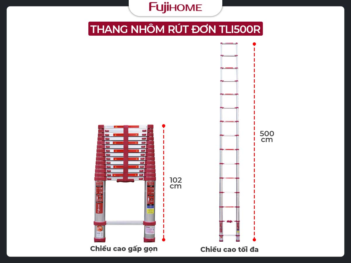 Thang nhôm rút gọn đơn FUJIHOME TLI500R  (New version)