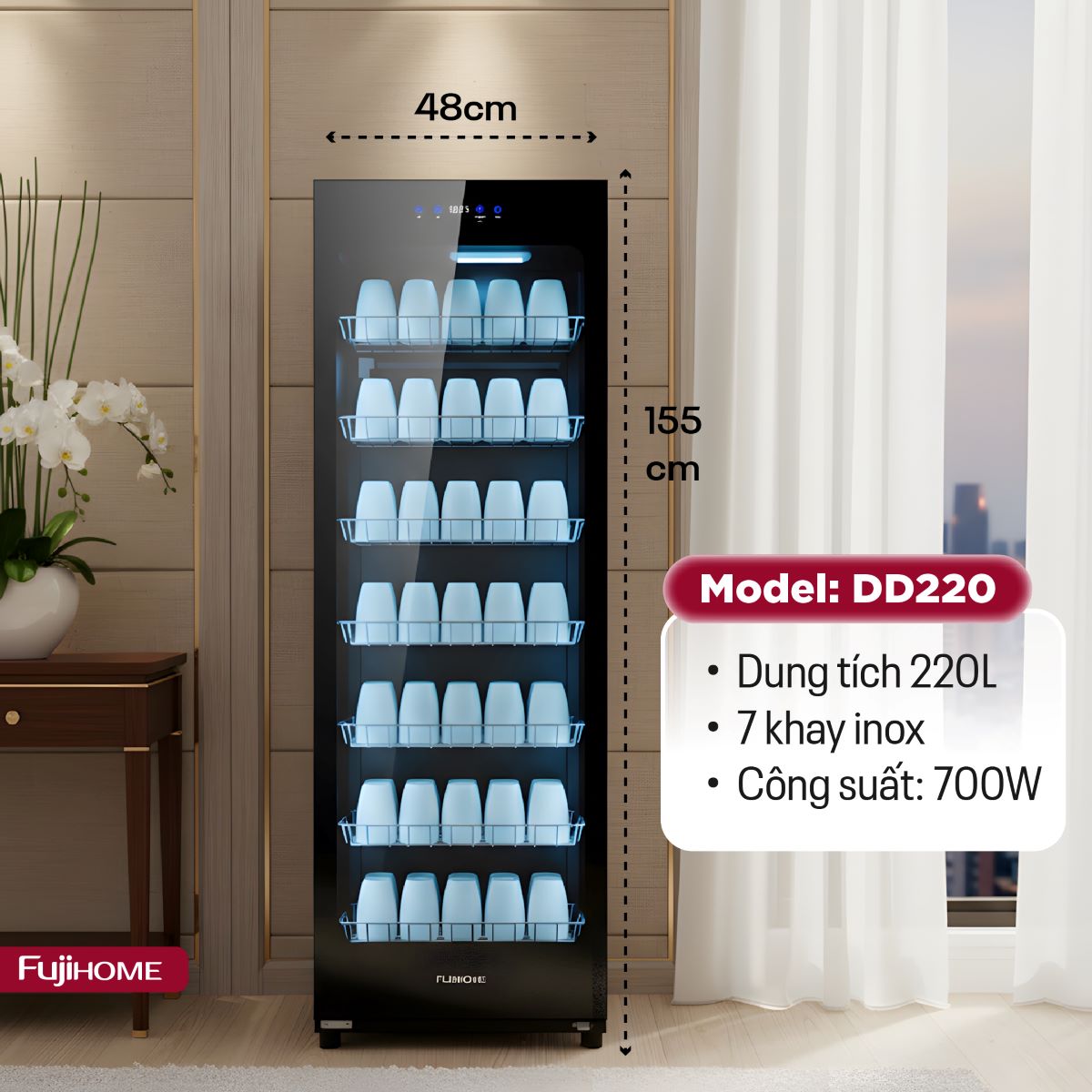 Tủ sấy chén bát tiệt trùng dung tích lớn Fujihome DD220