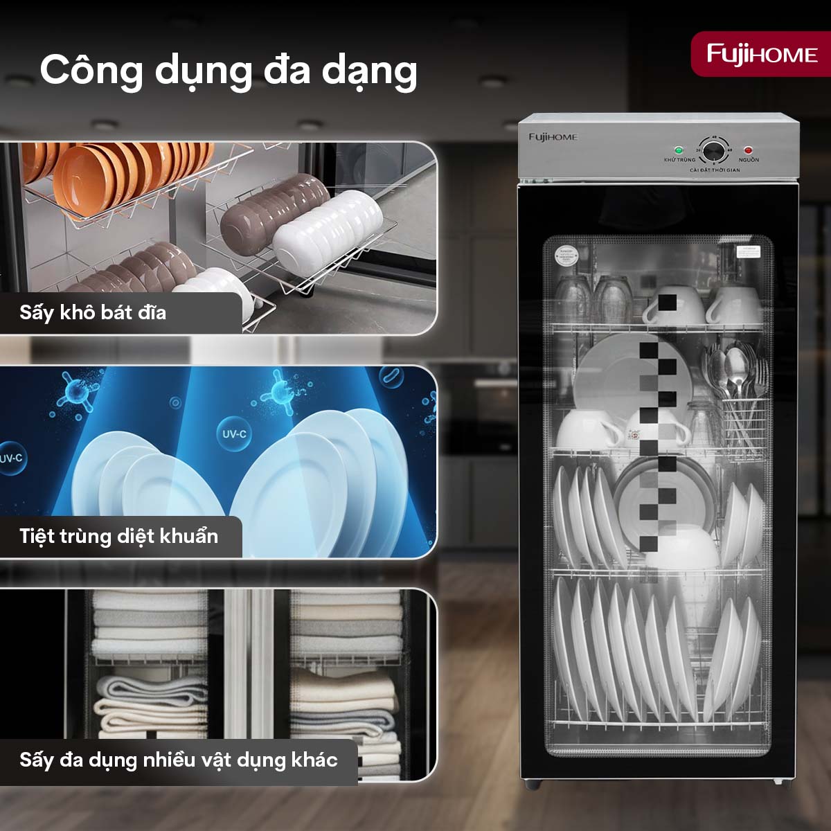 Tủ sấy chén bát tiệt trùng dung tích lớn Fujihome DD300A