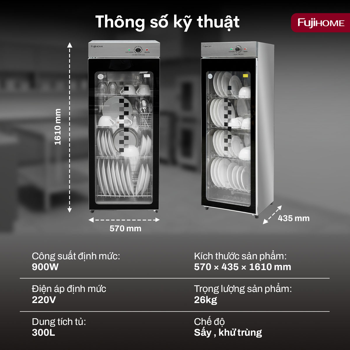 Tủ sấy chén bát tiệt trùng dung tích lớn Fujihome DD300A