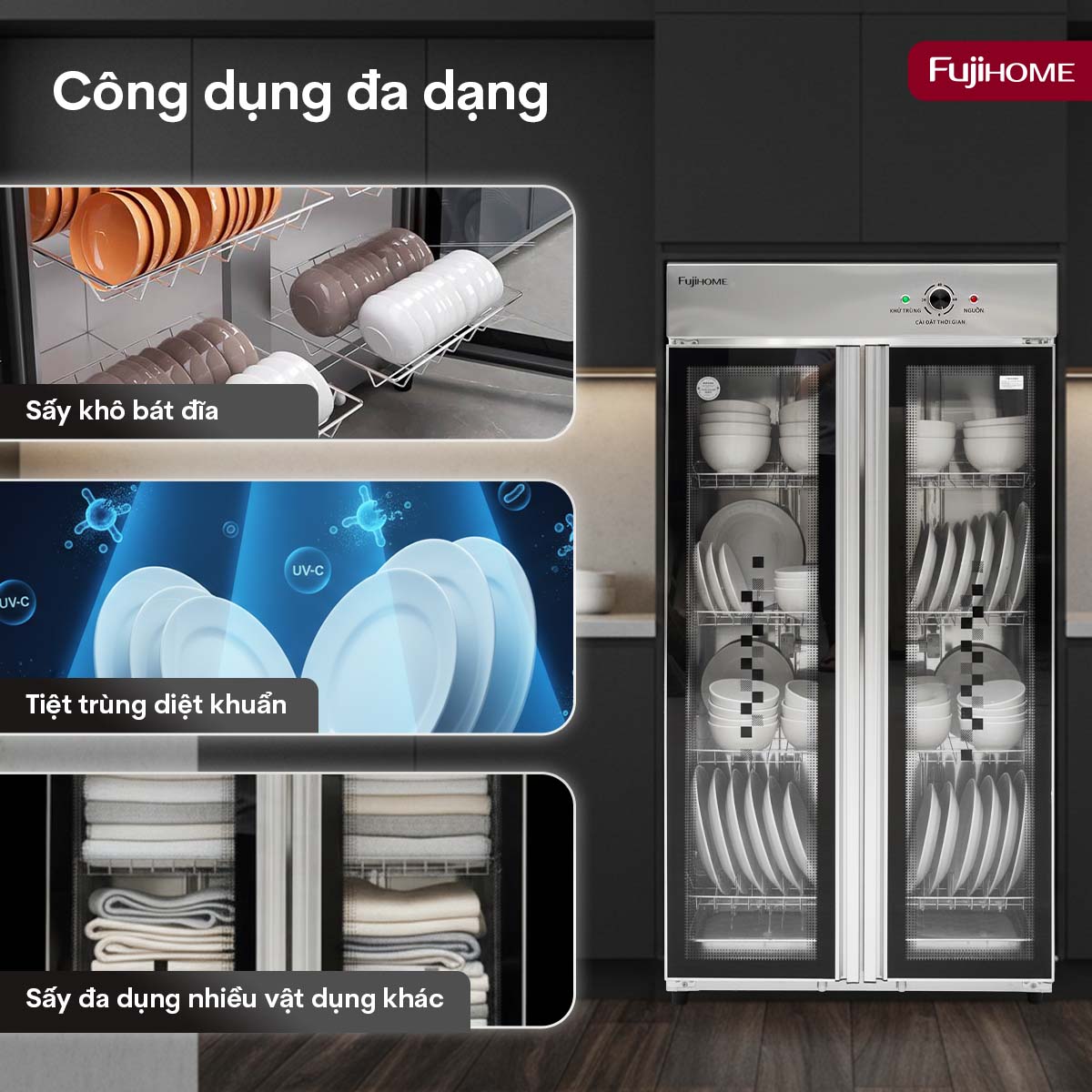 Tủ sấy chén bát tiệt trùng dung tích lớn Fujihome DD400A