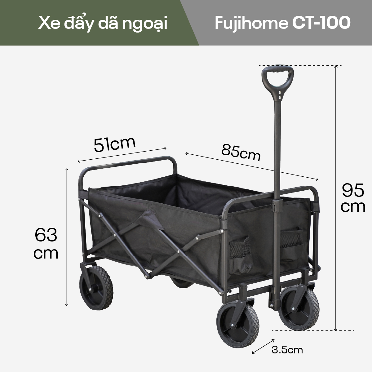 Xe kéo dã ngoại gấp gọn du lịch, cắm trại Fujihome CT-100