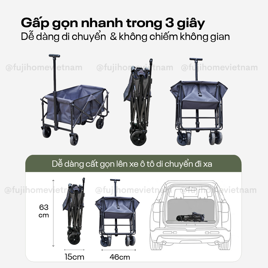 Xe kéo dã ngoại gấp gọn du lịch, cắm trại Fujihome CT-80