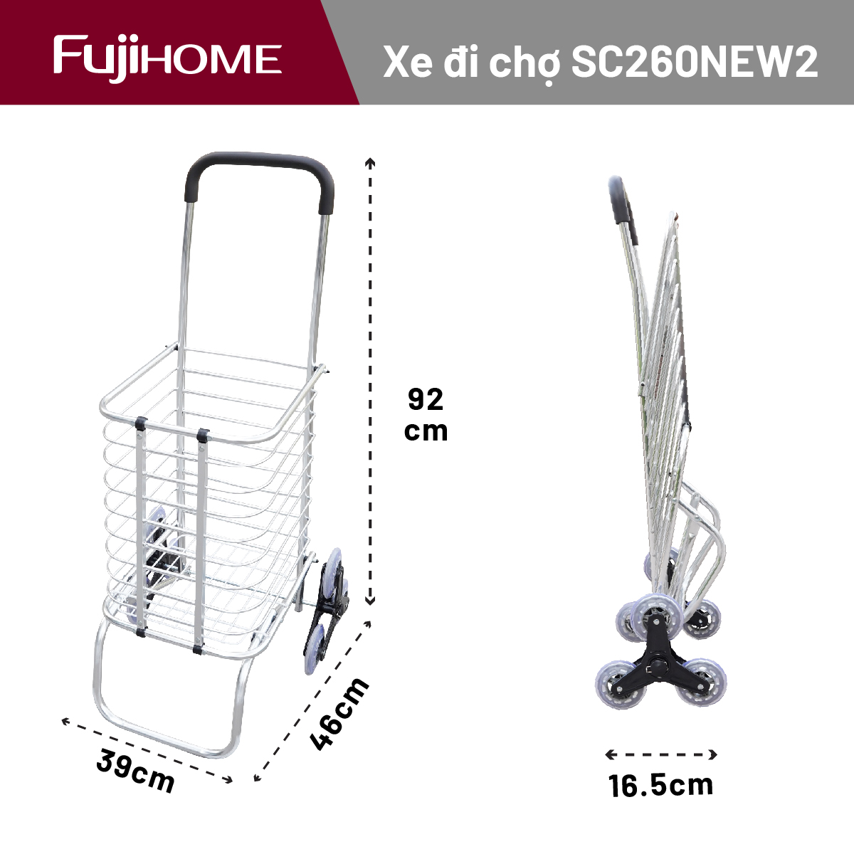 Xe đi chợ gấp gọn, leo cầu thang Fujihome SC-260NEW2