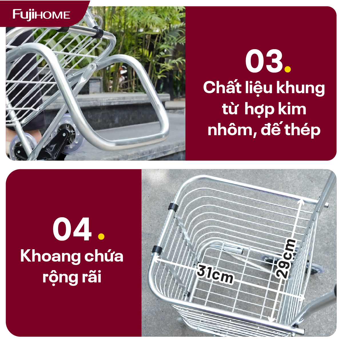 Xe đi chợ gấp gọn, leo cầu thang Fujihome SC-260NEW2