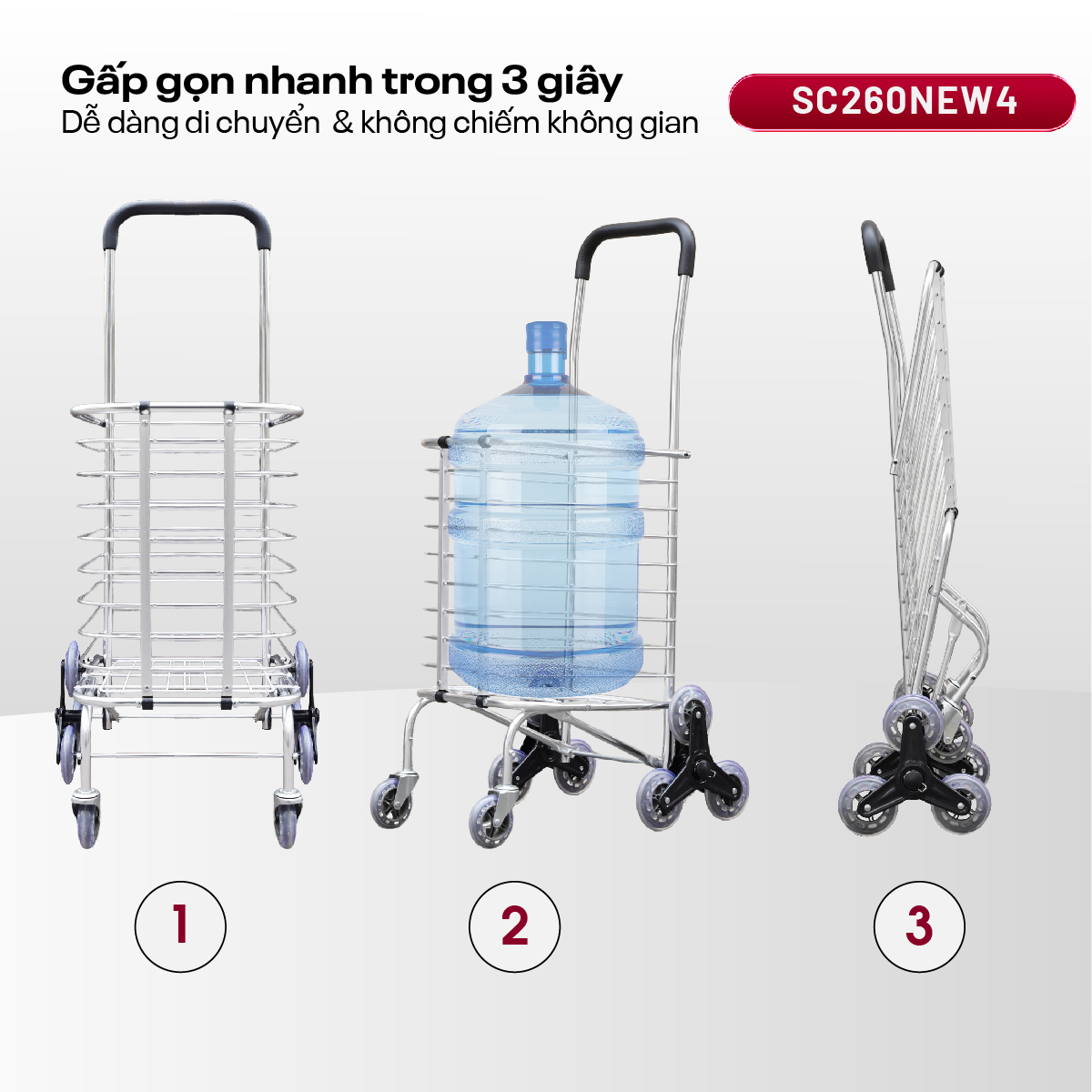 Xe đi chợ gấp gọn, leo cầu thang Fujihome SC-260NEW4