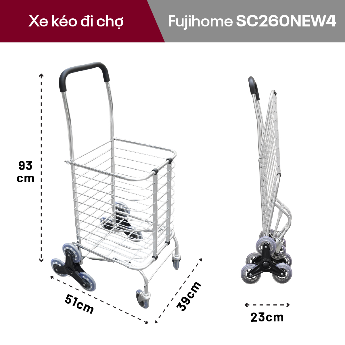 Xe đi chợ gấp gọn, leo cầu thang Fujihome SC-260NEW4