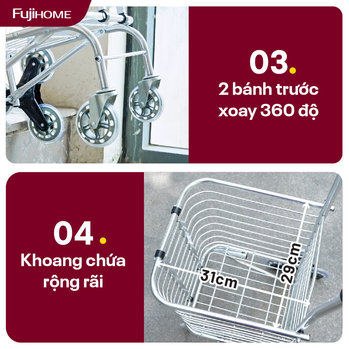Xe đi chợ gấp gọn, leo cầu thang Fujihome SC-260NEW4