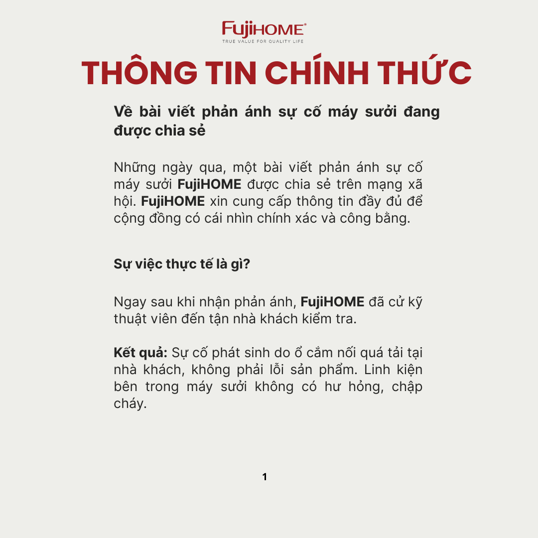 Khuyến cáo sử dụng máy sưởi Fujihome