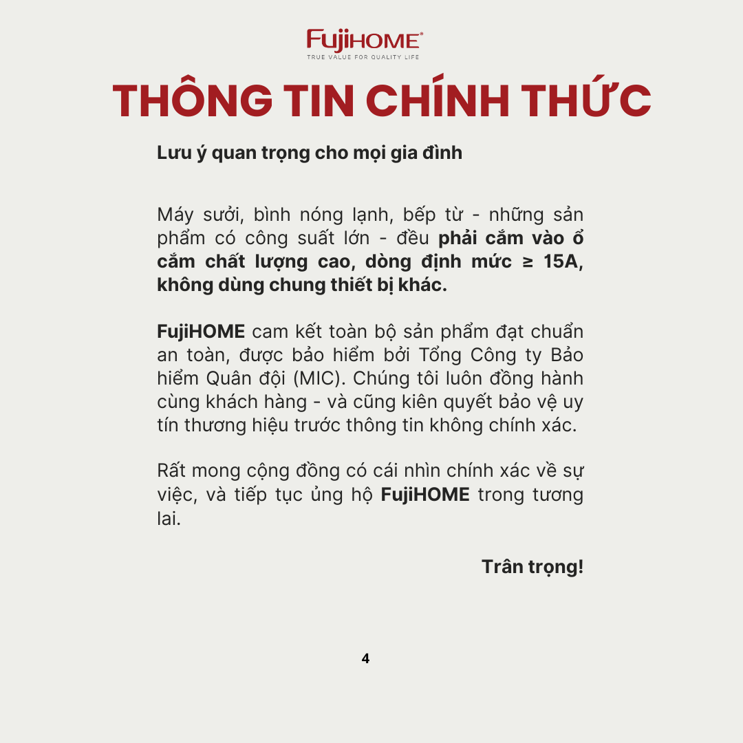 Khuyến cáo sử dụng máy sưởi Fujihome