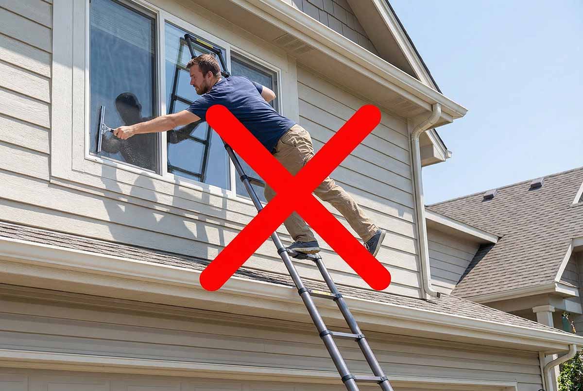 Không nhoài người quá xa khi sử dụng thang