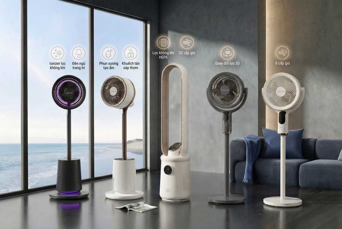 Quạt FujiHOME - biết nghe, biết nói, biết làm mát, lọc khí, tạo ẩm,... đang là tâm điểm của xu hướng chuyển dịch sang thiết bị đa năng. Ảnh: FujiHOME Việt Nam
